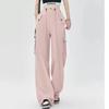 Women's High Rise Wide Leg Cargo Pants Loose Fit Quick Dry Streetwear Drawstring Multi Pocket Casual Dance Trousers 2026 Summer Sport Pants