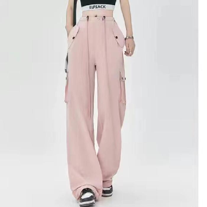 Women's High Rise Wide Leg Cargo Pants Loose Fit Quick Dry Streetwear Drawstring Multi Pocket Casual Dance Trousers 2026 Summer Sport Pants