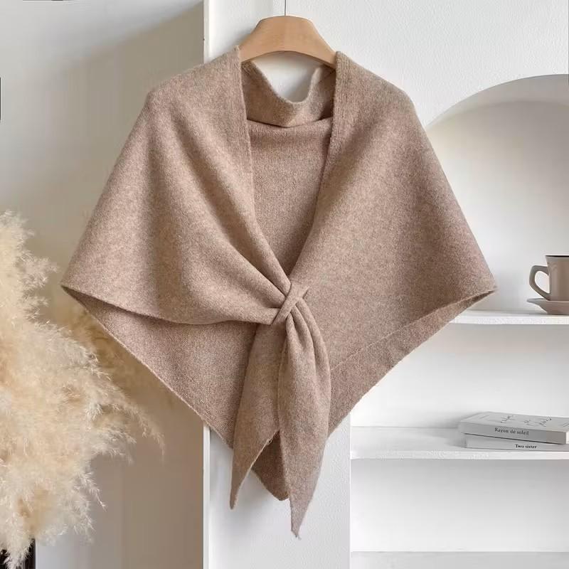 Wool Knitted Triangular Shawl Scarf for Women, New Solid Color Large Shawl