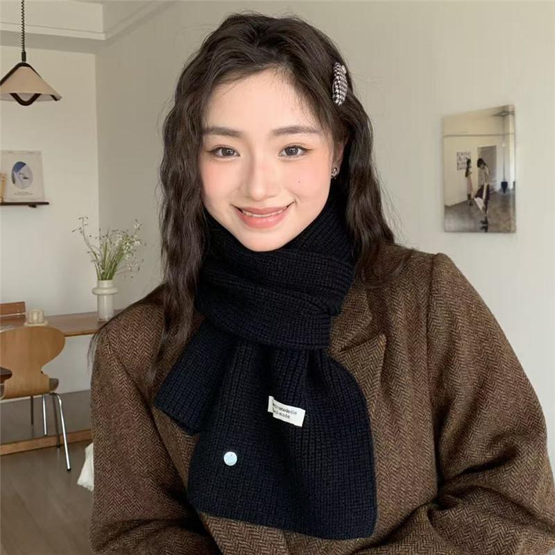 

Korean Imitation Wool Knitted Wool Skin Friendly Scarf for Women in Autumn and Winter White and Thick Warm Solid Color Scarf for Men and Couples