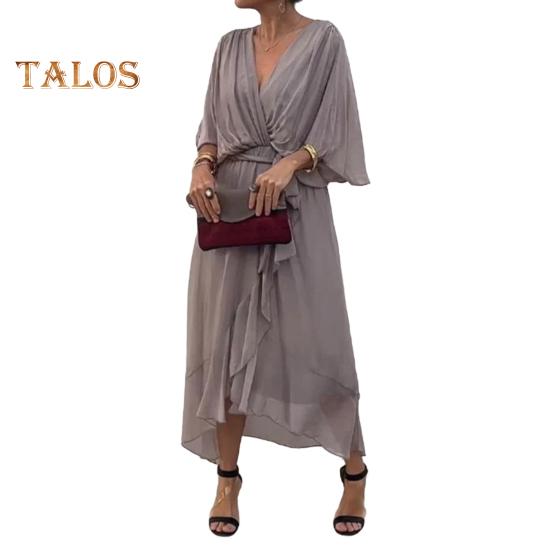 

Вечернее платье с рукавами «летучая мышь», неровным оборчатым подолом, V-образным вырезом, шнуровкой на талии, плиссированным однотонным платьем миди из тонкой ткани для выпускного вечера 2XL серый