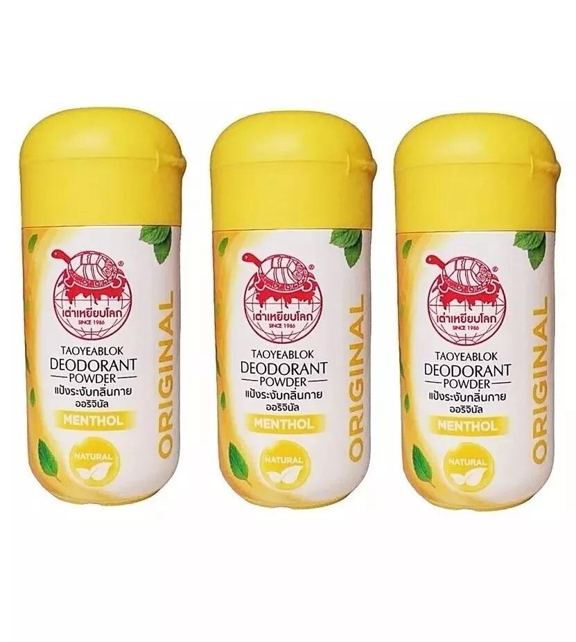 

Натуральний порошковий тайський дезодорант Taoyeablok - ( Упаковка з 3 штук ) Ментол 22 г - Сакура відбілююча 22 г - Лаванда 22 г 22g x 3 жовтий
