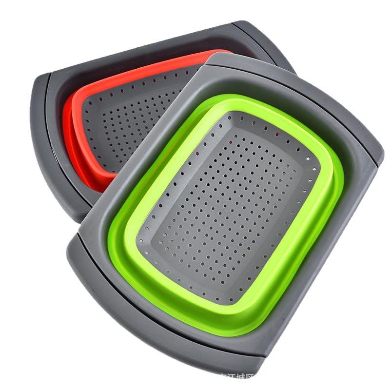 Dual-Use Folding Cutting Board & Telescopic Draining Basket for Vegetables and Fruit Washing