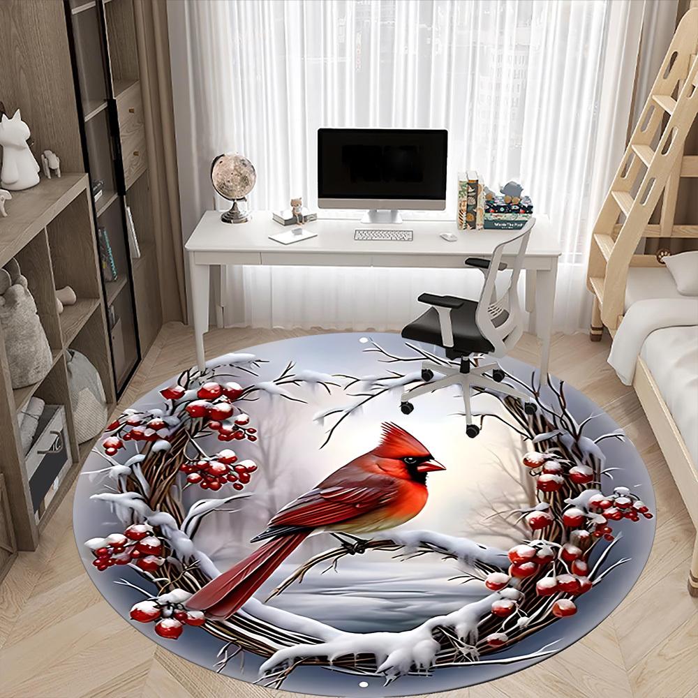 1pc Winter Wreath Chair Carpet for Office, Round Non Slip Durable Large Size Office Carpet, Suitable for Office