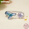 WOSTU Open Ring 925 Silver kingfisher Flower Ring for Women Girl Party Birthday Gift Fine Jewelry FNR540-E