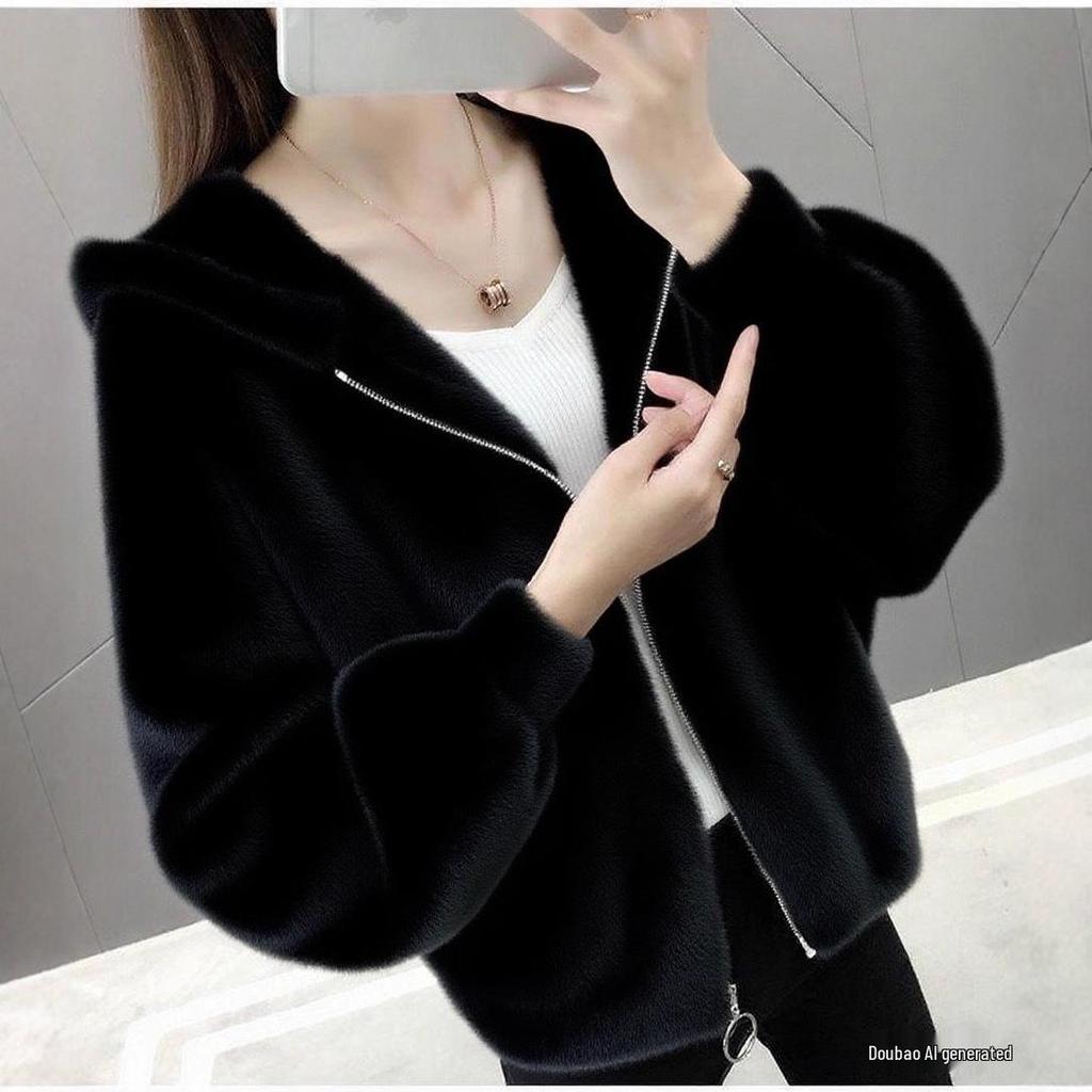 Women's Elegant 2025 Autumn/Winter Korean Style Faux Mink Long Sleeve Cardigan