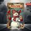 Vintage Metal Sign Snowman Cardinals Holly Winter Wall Decor Christmas Panel