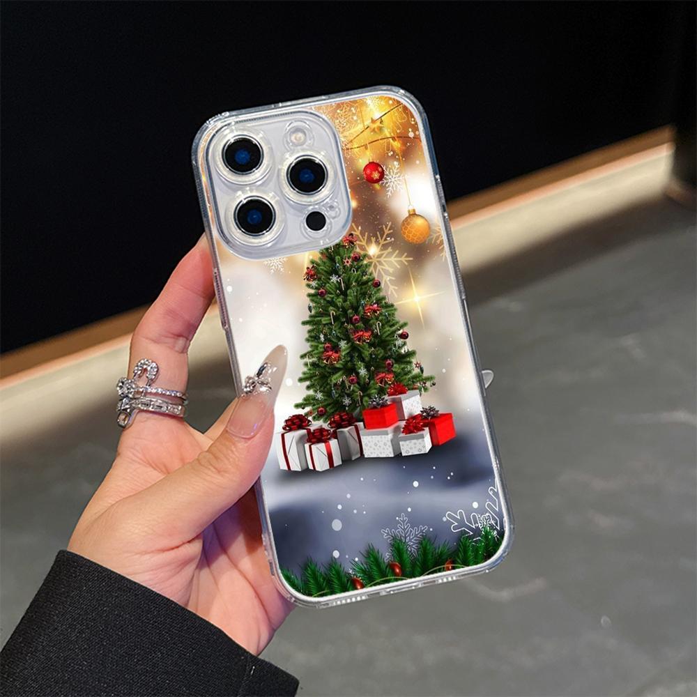 Ae105 Happy New Year Art Christmas Magsafe Transparent Cases for Samsung S23 S24 Ultra S21 FE iPhone 16 Pro Max XR Magnetic Wireless Charge Back Cover