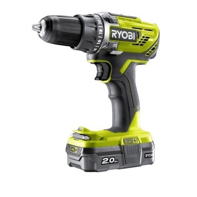 RYOBI - Perceuse-visseuse 18V ONE+ - 50 Nm - 500-1800 tr/min - mandrin 13 mm + 1 batterie 2 Ah, chargeur &amp; sac - R18DD3-120S