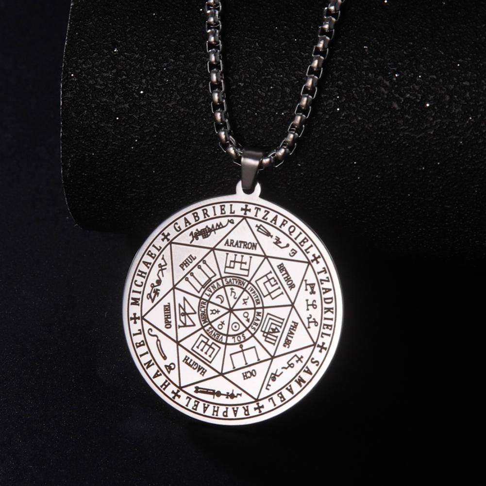 LIKGREAT Seal Of The Seven Archangels Necklaces Stainless Steel 7 Archangels Pendant Protection Amulet Vintage Kabbalah Jewelry