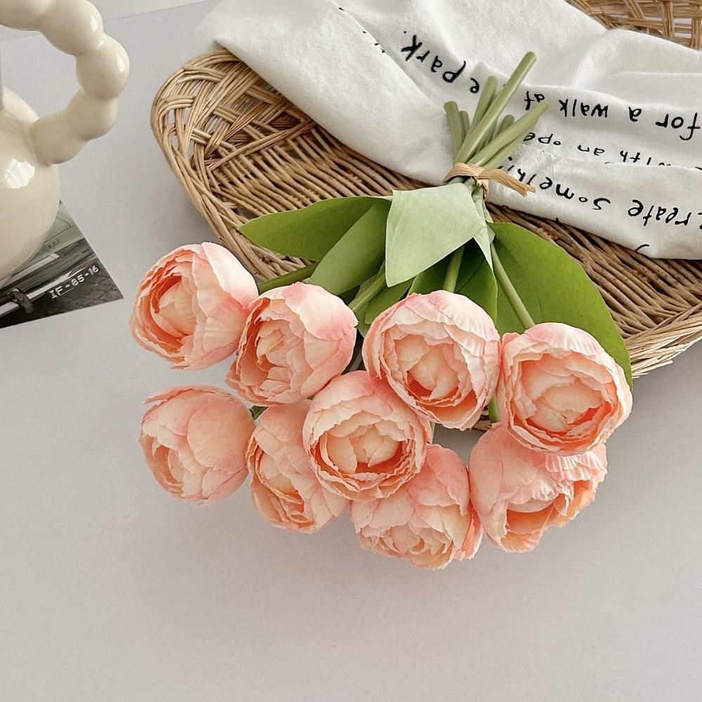 9pcs/bunch Silk Artificial Tulip 39cm Fake Flower Realistic Faux Tulip Bouquet Home