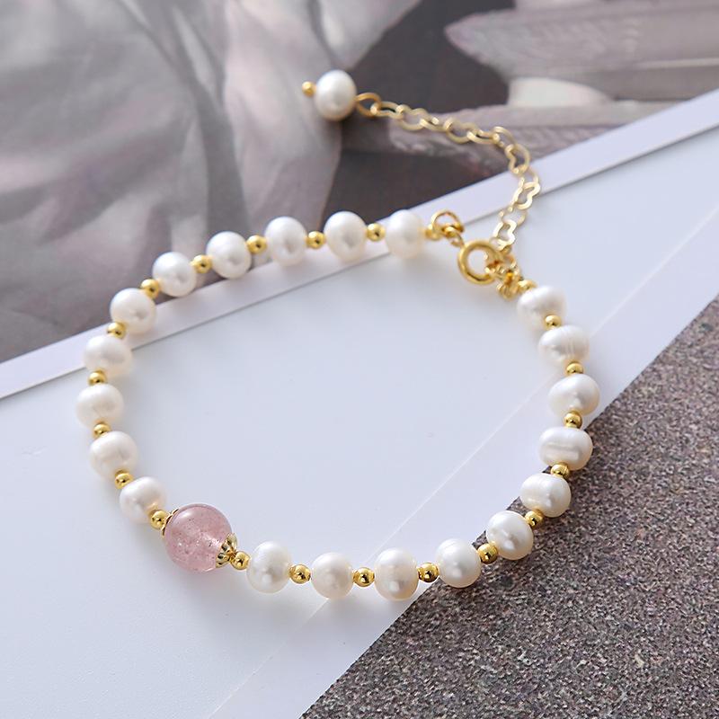 Pink Crystal Natural Freshwater Pearl Bracelet Bangles Women Fashion Jewelry accessories Gift