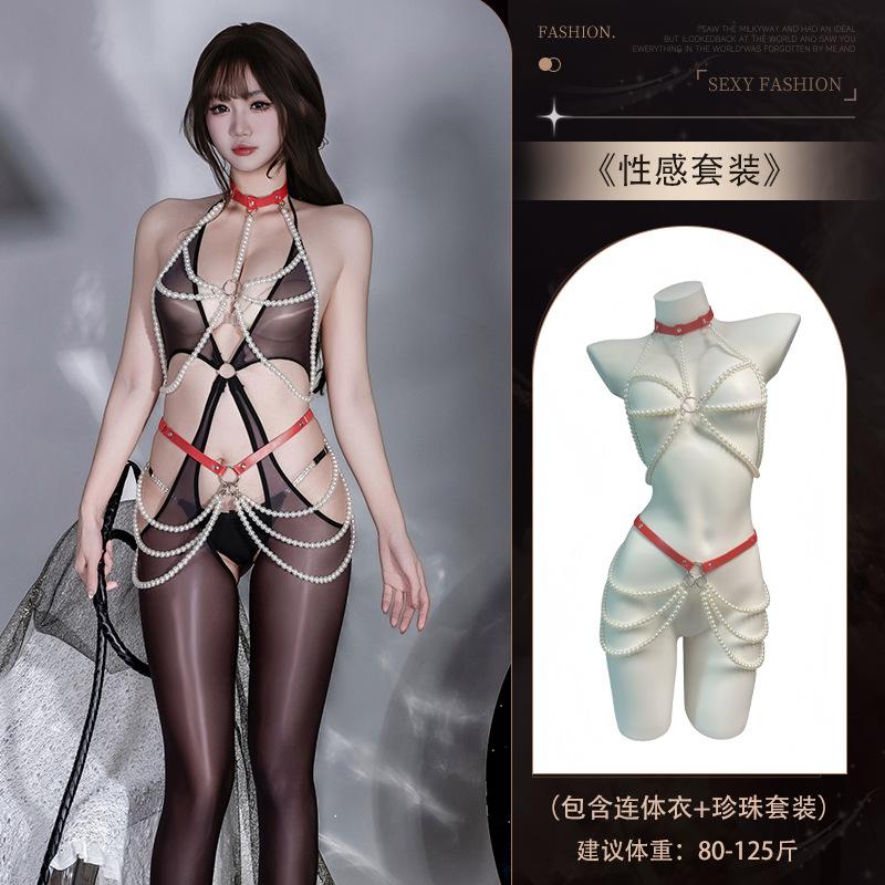 Sexy Underwear Hot Sexy Pure Desire Flirting Perspective Hollow High Elastic Horse Oil Light Open Crotch Onesie Women