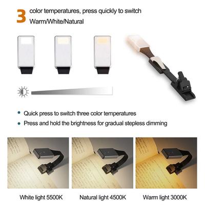 USB Rechargeable Eye Protection With Detachable Flexible Clip Book Lamp Reading Clip Light Stepless Dimming Lamp Night Light