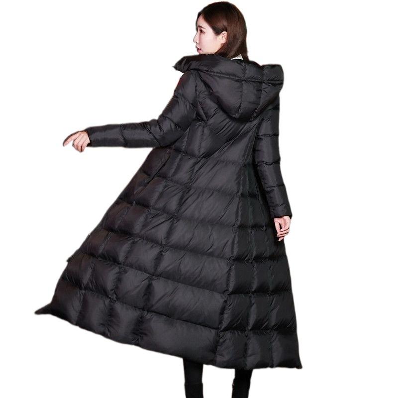 Zimowa swobodna kurtka parka damska czarna długa puchowa elegancka kurtka vintage streetwear zagęścić ciepłe gładkie ubrania damskie