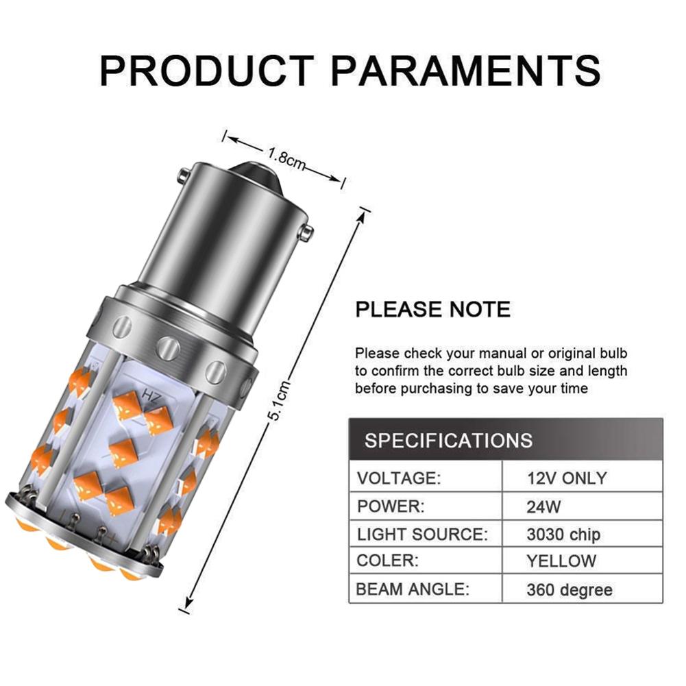 2pcs 7440/ 1156 150°/1156 180° LED Bulbs For Cars Turn Signal Lights Orange Amber Brake Light, Daytime Running Light