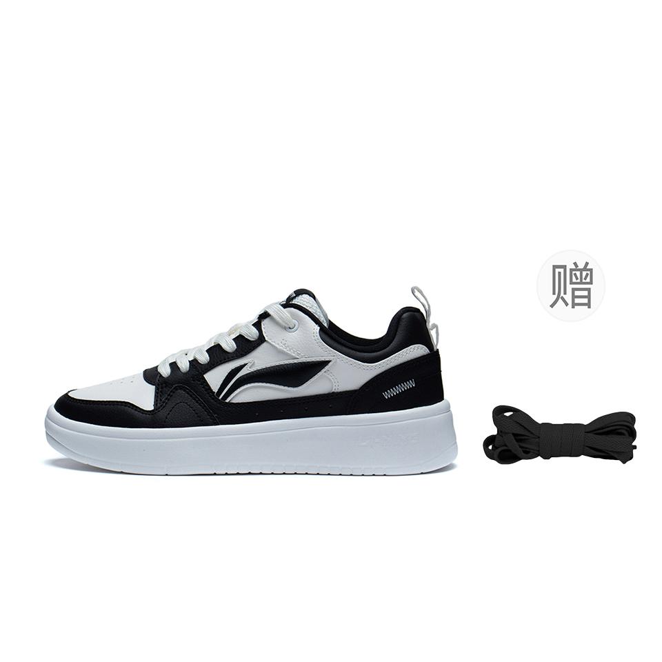 Li Ning Line 2.0 Fashion Slip Resistant Abrasion Resistant Low Top Skateboard Shoes Women's White Black AGCT338-1