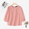 Women Casual Round Neck Solid Color Half Sleeve Blouse