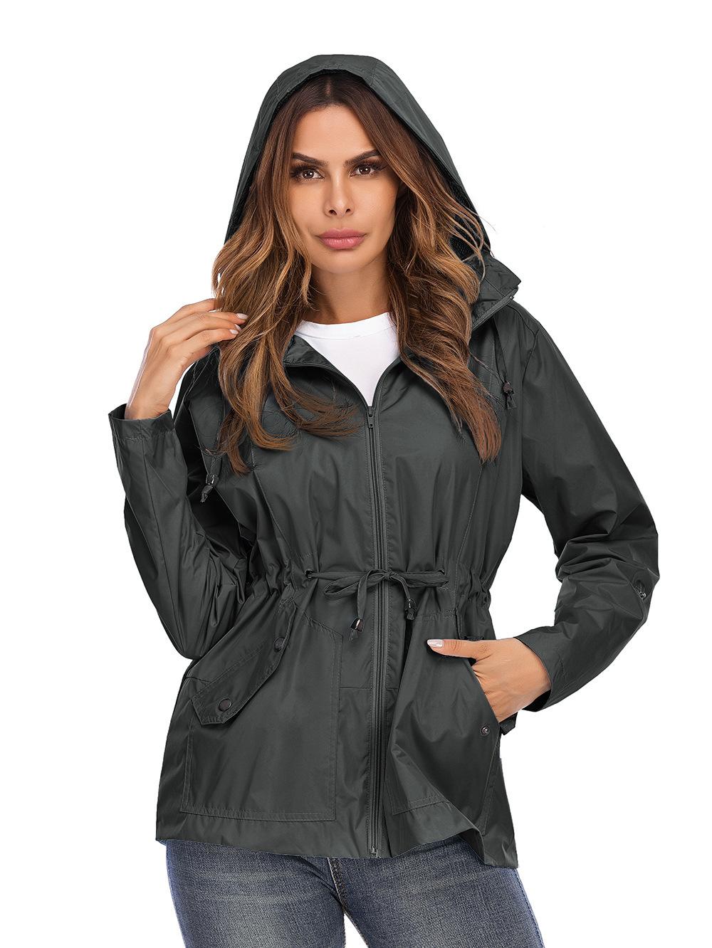 Rainproof jacket waist hooded breathable mesh outdoor mountaineering rainproof jacket S серый