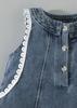Girls Sleeveless Denim Dress with Lace Trim, Button Detail Casual Summer Outfit