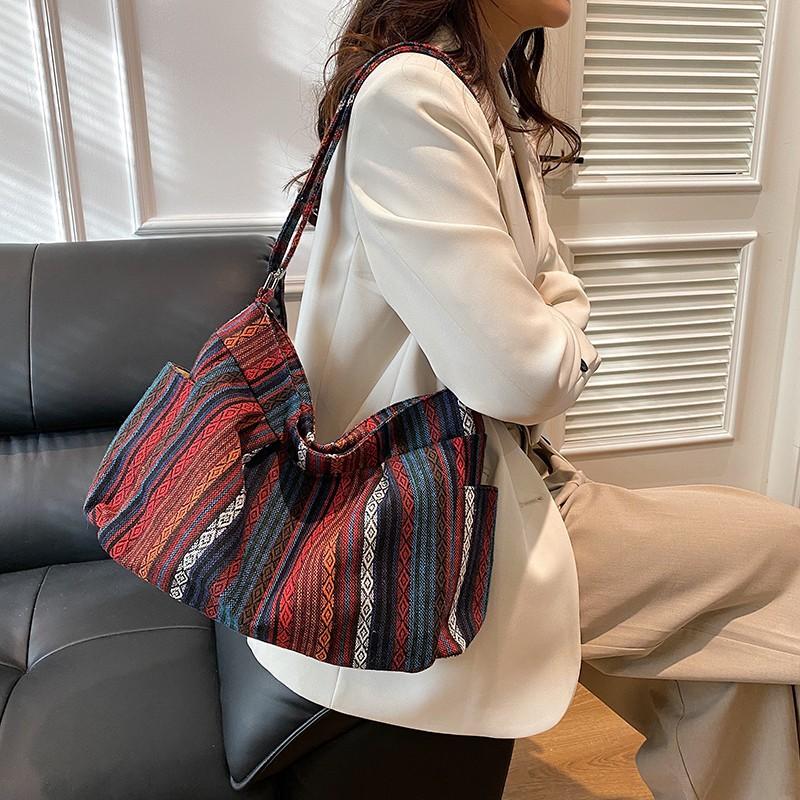 Large Capacity Ethnic Style Messenger Bag Bag Women's Fashion Printed Knitted Fabric Shoulder Bag Going Out Casual Trend Bag