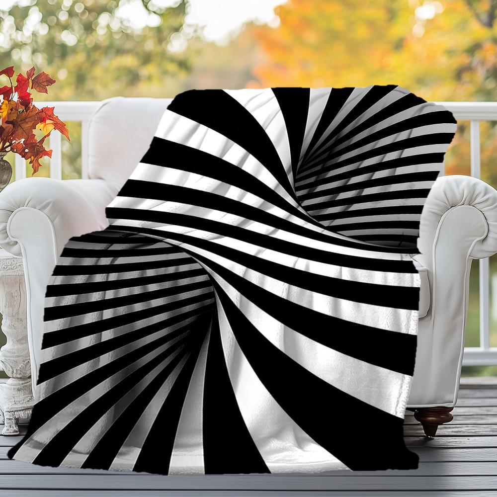1PC Stripes spiralOutdoor Flannel Blanket - Soft Plush Decor for Picnics, Camping, Bedroom, Playroom, Office, or Lunch Break 1335A
