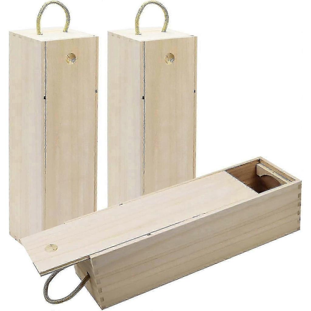 25-26 Wooden Wine Box,3 Pack Single Gift Box With Handle For Holiday, Birthday Party,13.87 X 3.87 X 4 Inches