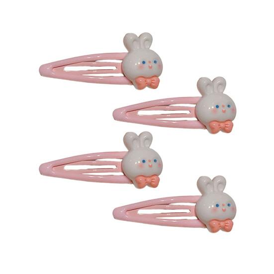 4Pcs Girl Hairpins Cartoon Rabbit Heart Design BB Clips Low Saturation Pink Hair Pins School Dating Hair