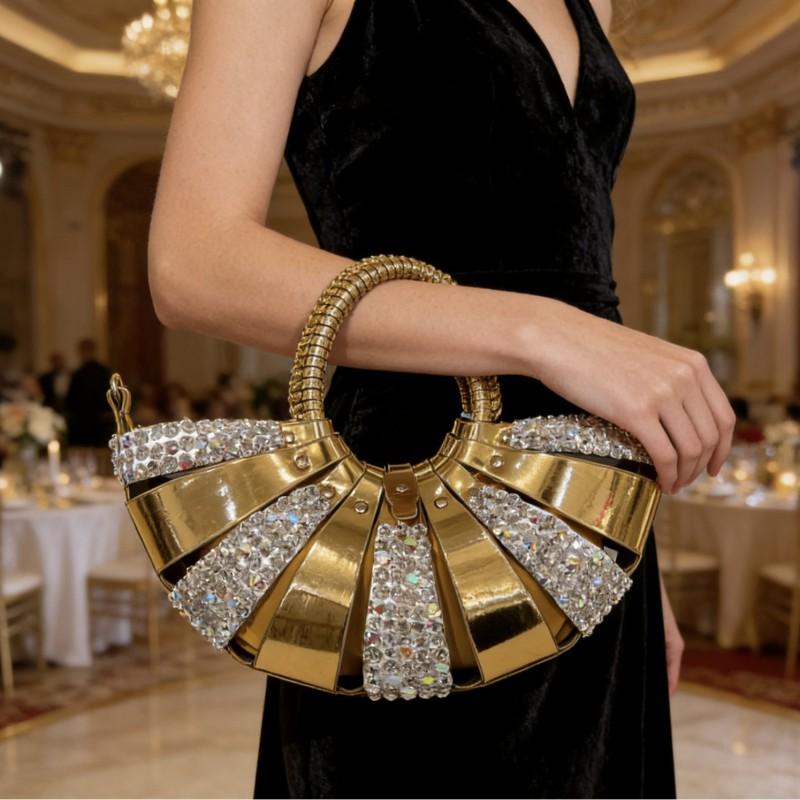Stylish Hollow Rivet Shell Handbag 2026 New Moon Bag With Rhinestone Trim Crossbody Shoulder Tote