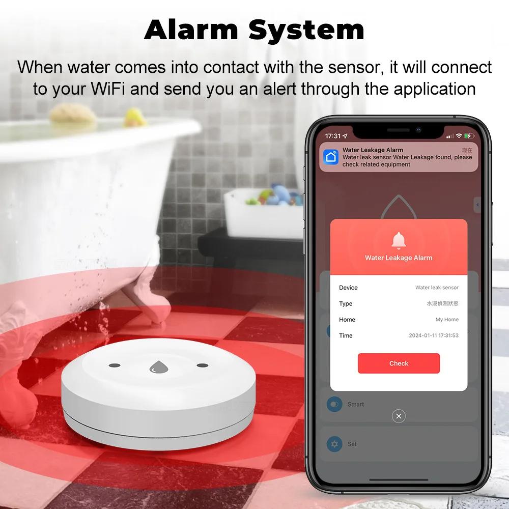 Tuya Zigbee Water Sensor Flood Leak Detector Overflow Alarm for Kitchen Bathroom App Remote Monitoring work with Alexa Google