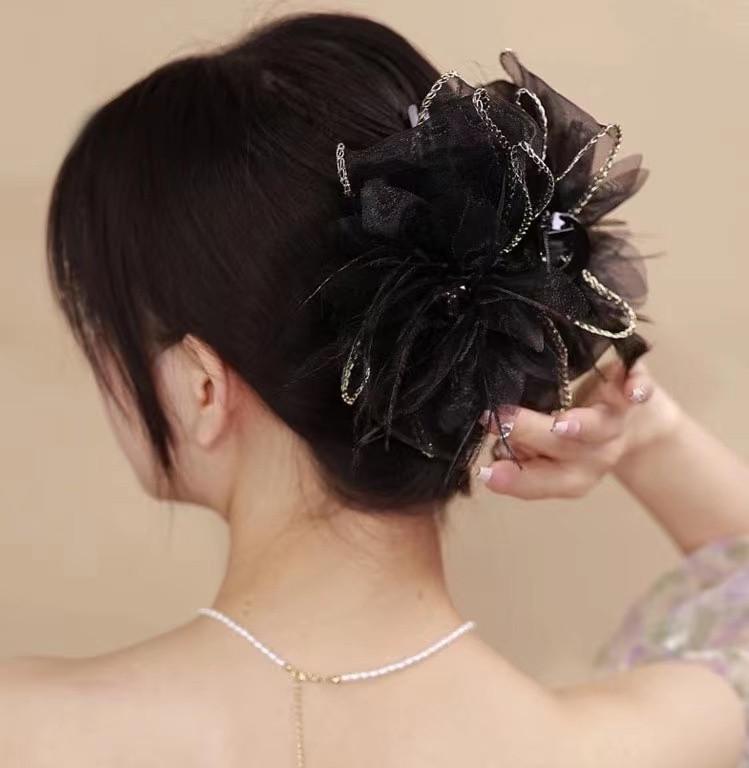 

Большой зажим-краб для волос с цветком и перьями для женщин - Высококлассный, Аксессуар-заколка для волос, придающий преувеличенный объем