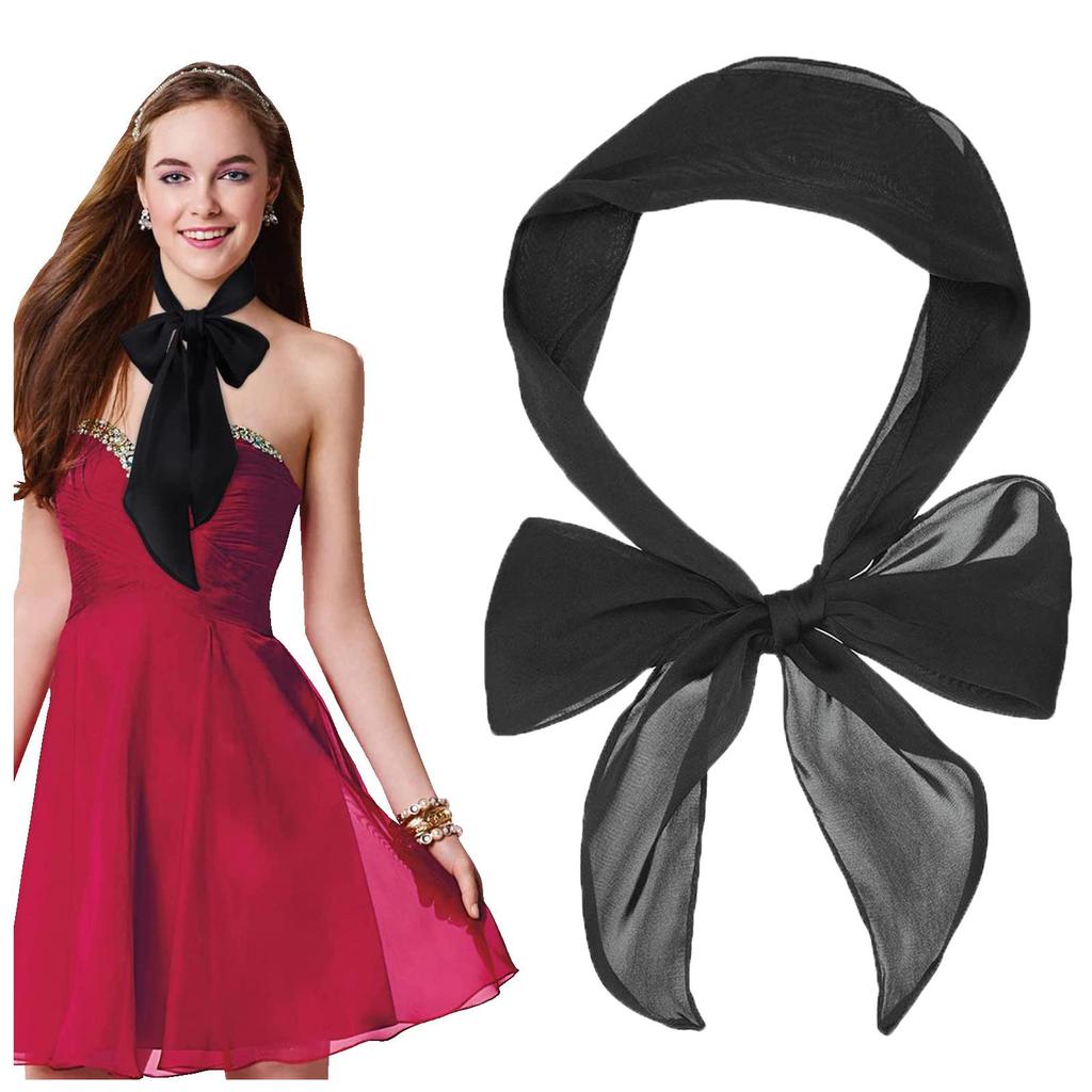 Women Satin Neck Scarf, Solid Color Thin Hair Tie Waistband