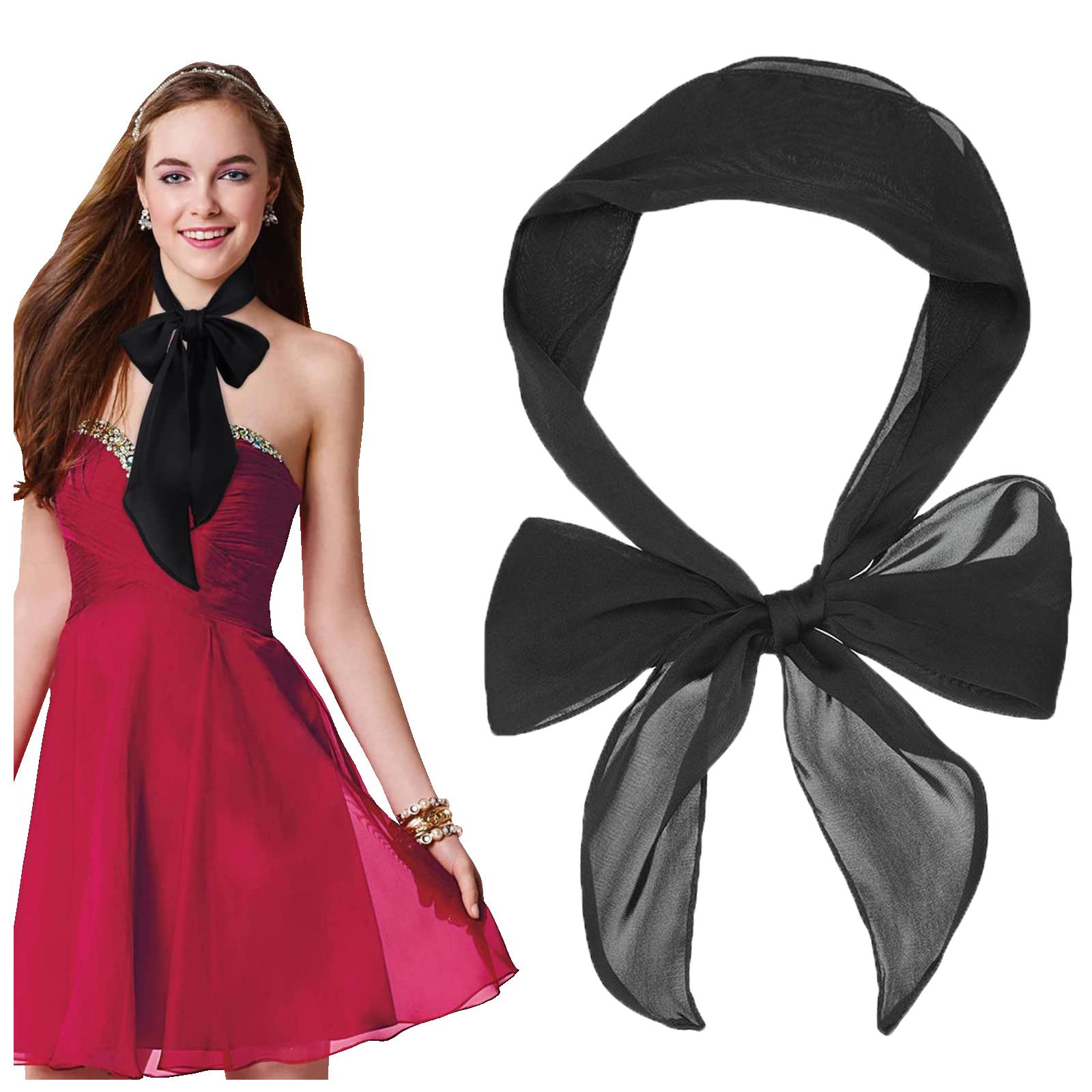 

Women Satin Neck Scarf, Solid Color Thin Hair Tie Waistband