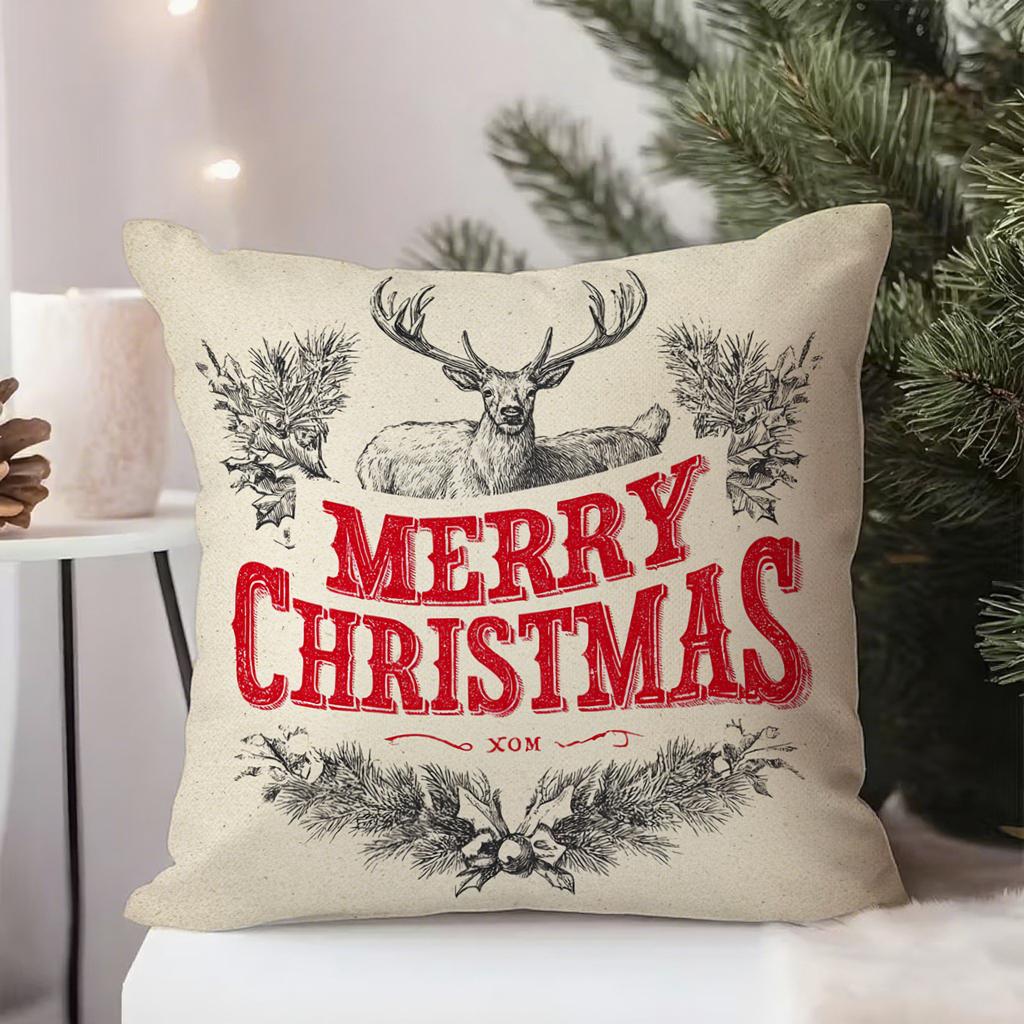 Merry Christmas Themed Pillow CoversSuitable for Sofa Car Bedroom Decorative Cushion Cover Pillow Cover