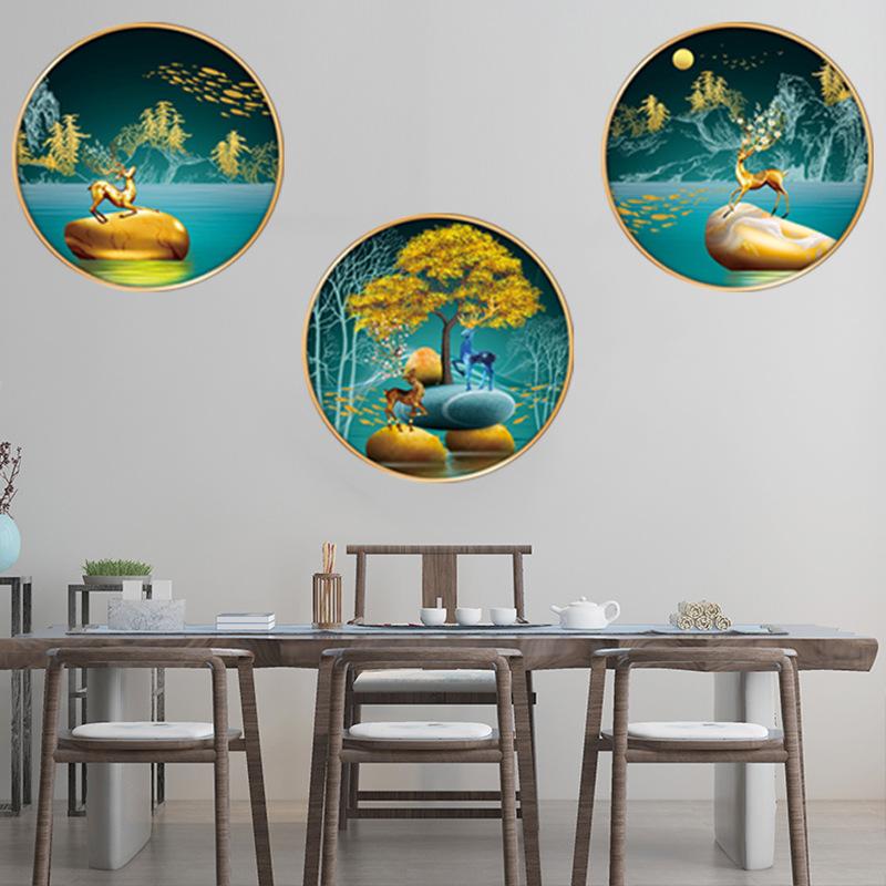 Creative Wall Sticker Chinese Style Lotus Flower Rich Deer Self-Adhesive Wall Stickers Entryway Living Room Porch Decoration Wall Decor Decals