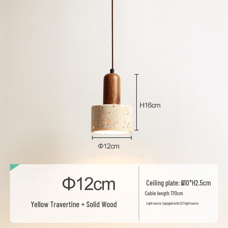 Yellow Travertine Pendant Light - Retro Cream Wabi-sabi Style for B&B, Restaurant, Bedroom, or Bedside.