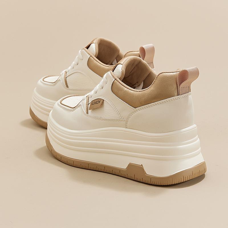 New spot round head little white shoes women's spring platform heightening versatile single shoes casual fashion laceup women's shoes