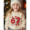 Unisex Kids White Crewneck Sweatshirt For 4-12 Girls Cartoon Number 6 And 7 Holding Hands Bow Red Heart Cute Character Print Soft Long Sleeve Pullover