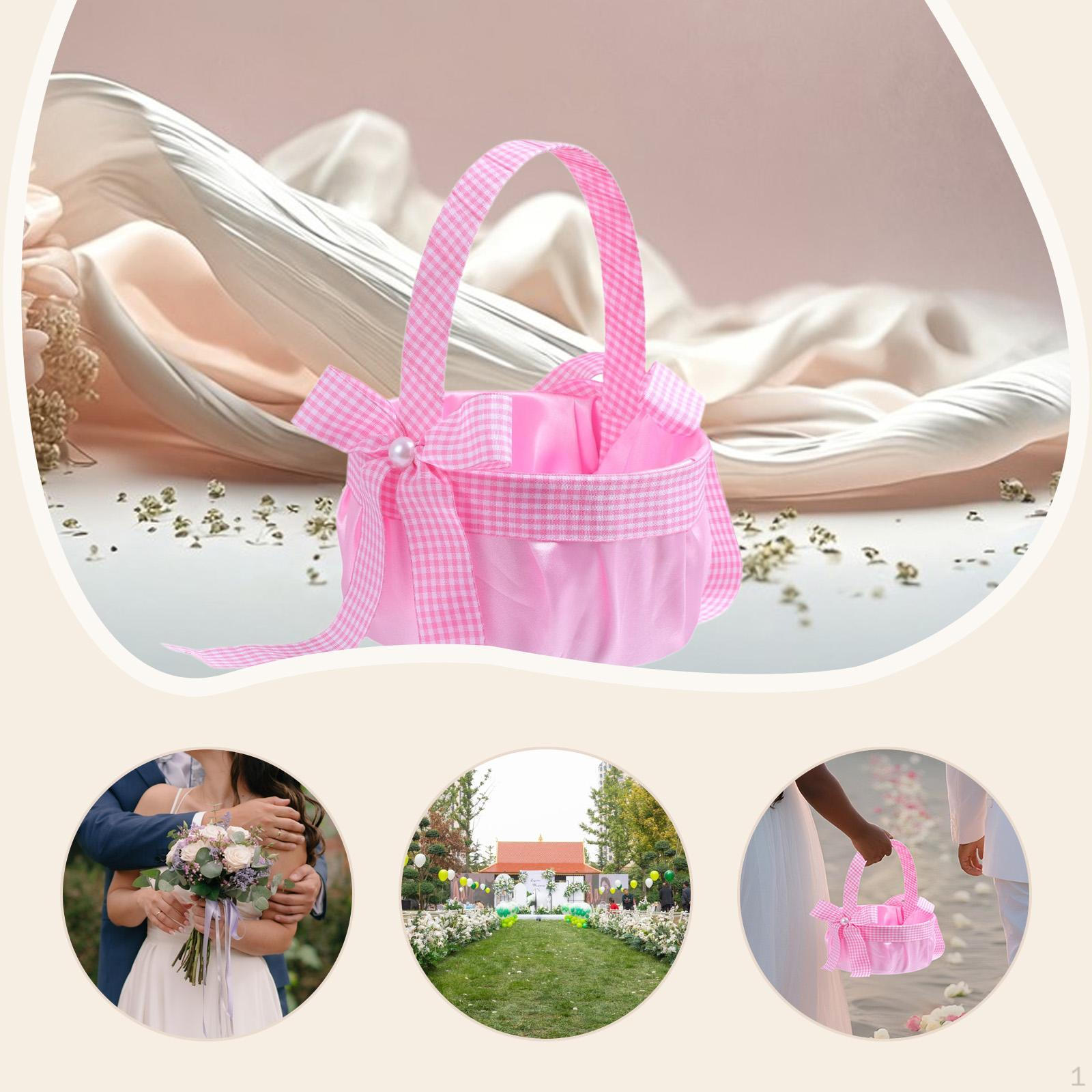 

Корзинка для девочки-цветочницы на свадьбу с бантом, декор для мероприятия, для подружки невесты розовый