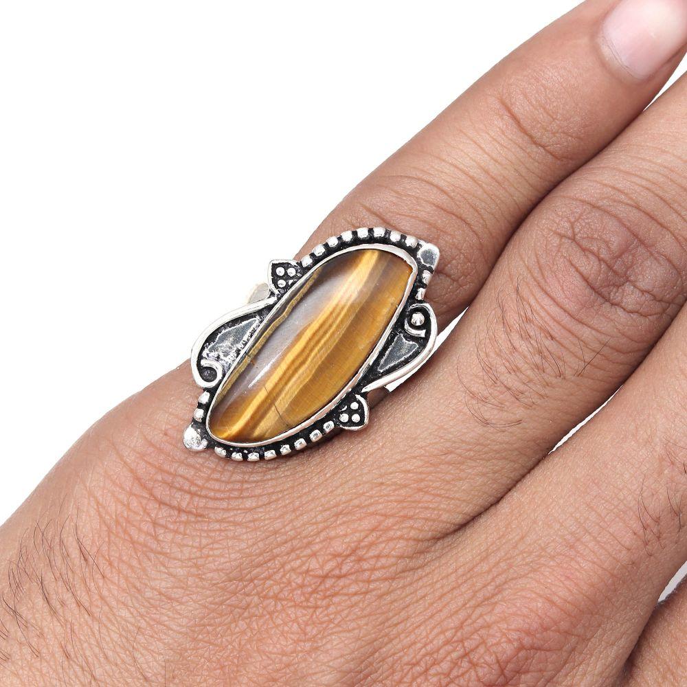 Tiger's Eye Gemstone Handmade Silver Jewelry "7.5"