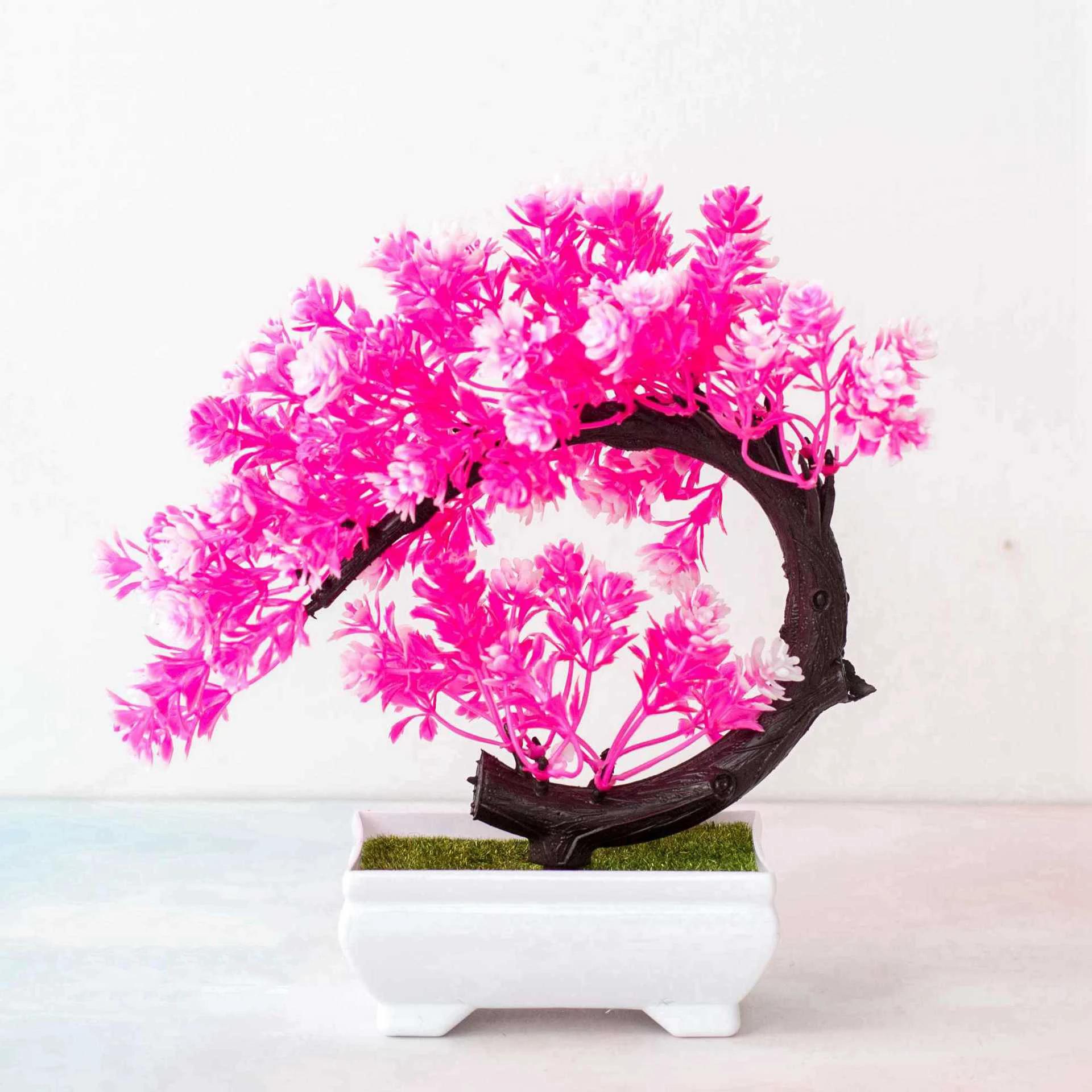 

Crescent Style Bonsai Simulation Plant Thousand Layer Flower Bonsai Home Decoration Fake Floral Creative Gift Ornaments рожевий