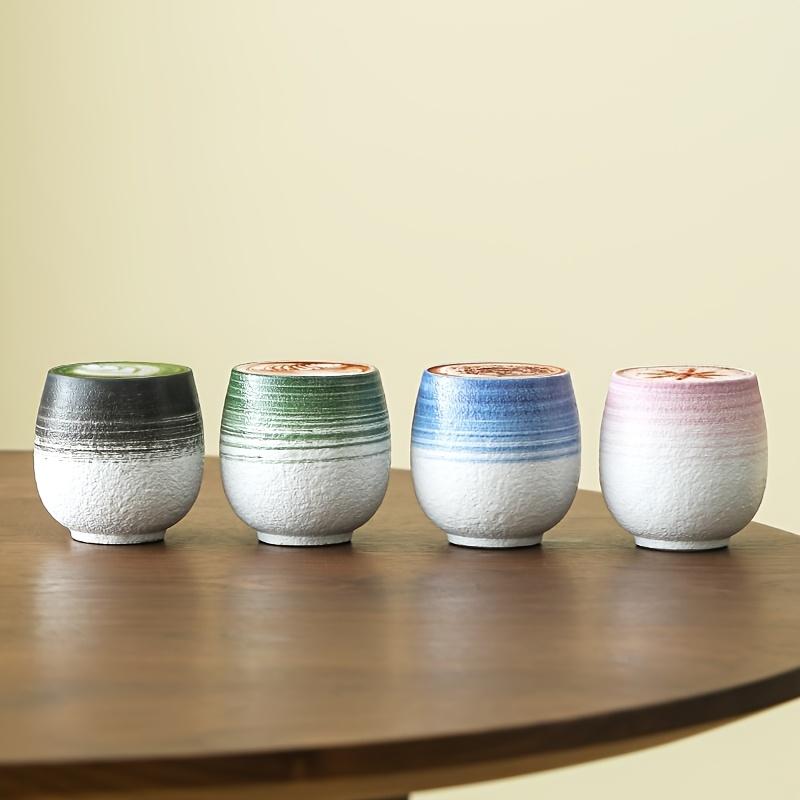 4pcs Mixed Ceramic Coffee Cup Set,Small Espresso Cups, Coarse Pottery Handmade Creative Striped Nordic Style Mugs,Breakfast Cups,Milk Cups,Latte Cups