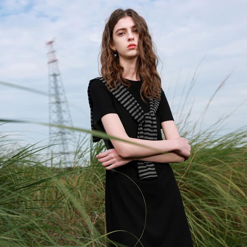 Sancai Women's A-Line Little Black Dress with Shawl
