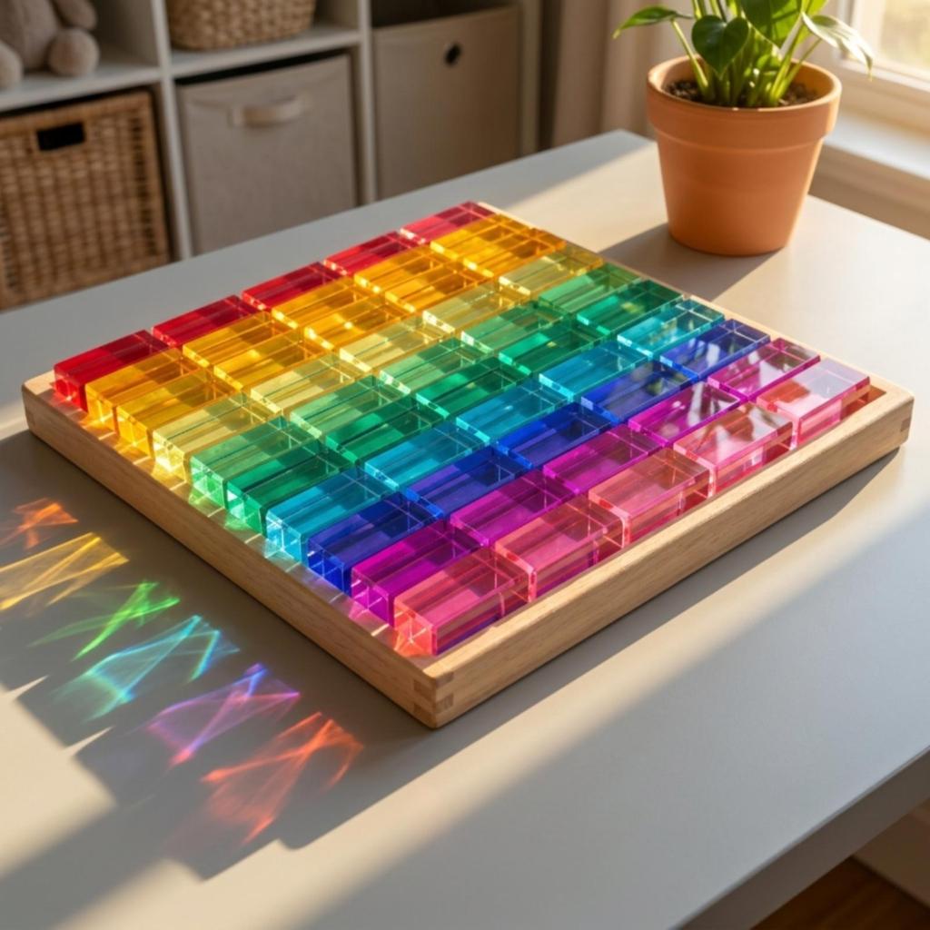 50 Pieces Acrylic Blocks with Tray Glossy Light-Play for Children