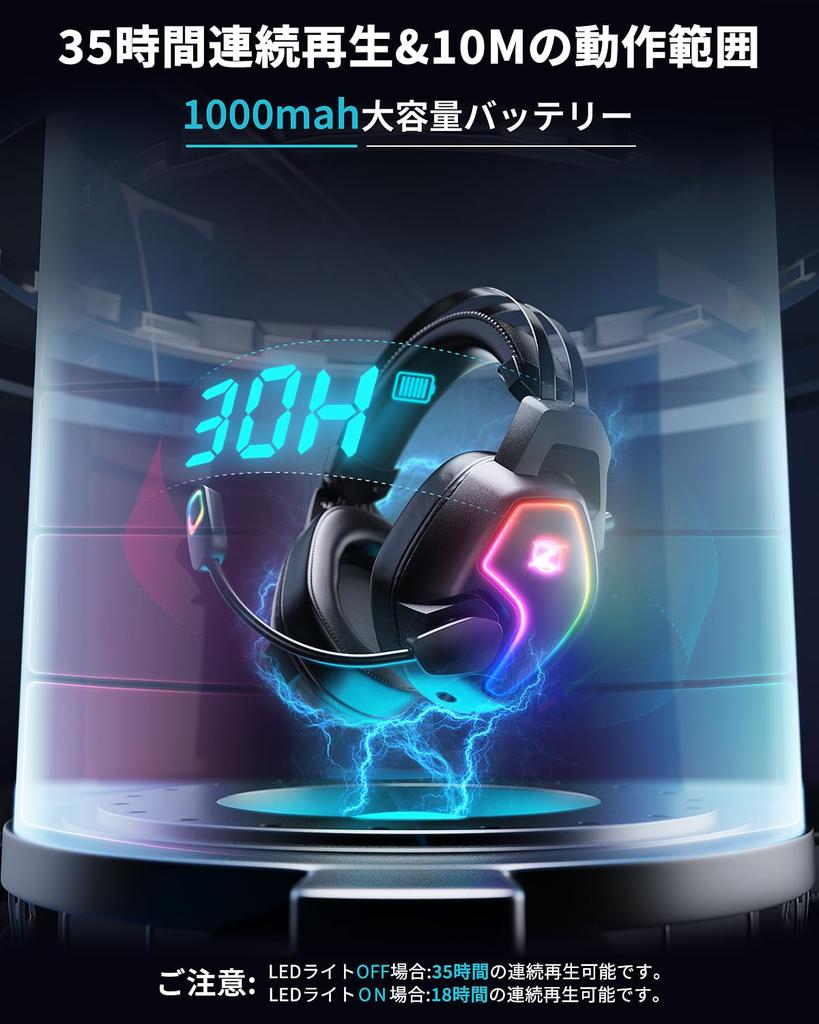 Ozeino Gaming Bluetooth Headphones for and Wireless Headphones USB Wireless Wired ENC Noise 18 Hours of Continuous 50mm Low with for Gaming and Music