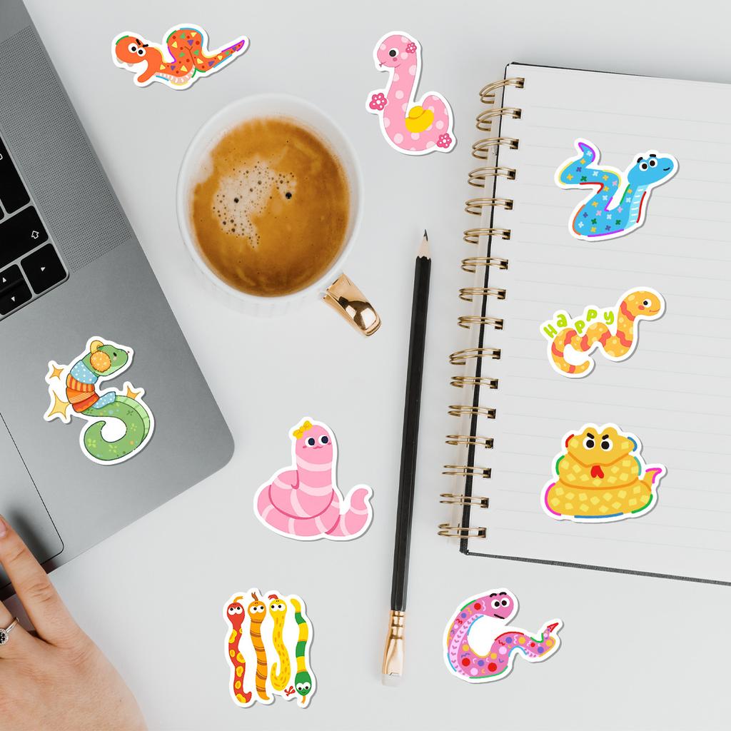 50 Pieces of Dopamine Colored Small Snake Doodle Stickers Creative Dopamine Stickers Water Cup Mobile Phone Waterproof Decorative Stickers