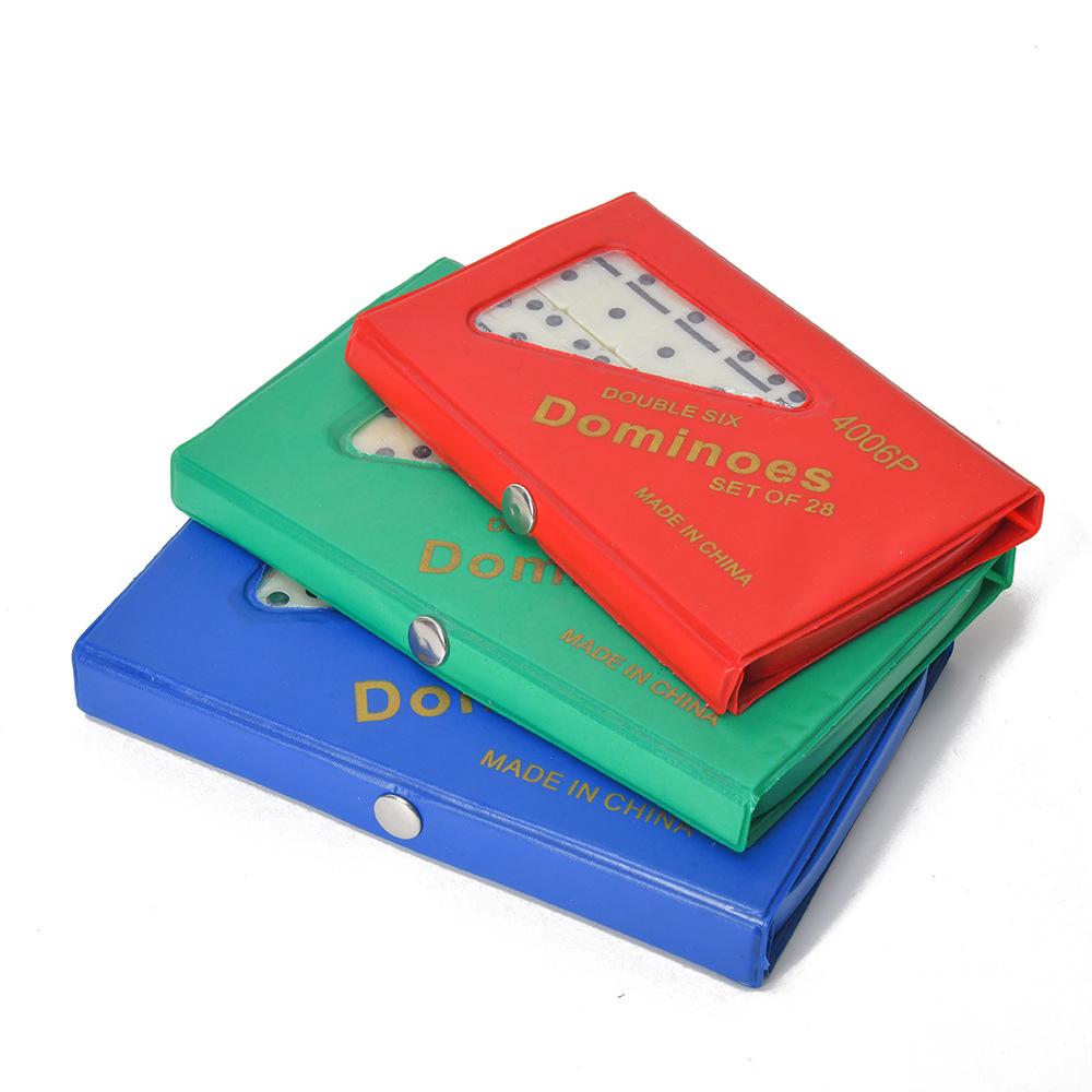 Four-Color Boxed Dominoes Double Sixes PVC Box Yellow Tooth Bone Cards Gaming Set