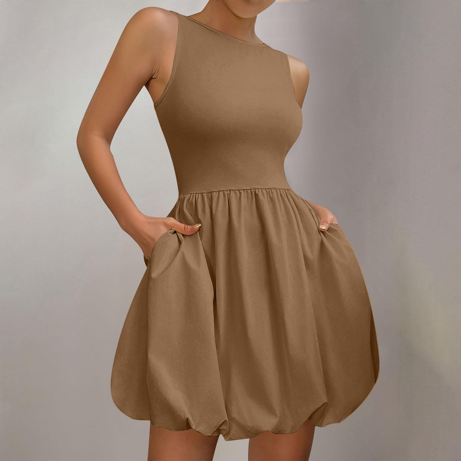 

Женское платье-солнце, летнее, повседневное, однотонное, А-силуэт, без рукавов, топ-платье XL хаки