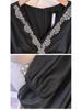 High-End Plus Size Women's V-Neck Rhinestone Dress (130-300 lb) - Elegant French Style