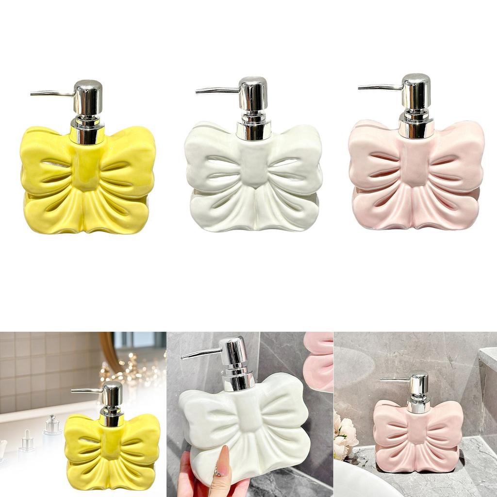 Elegant Bow Lotion Dispenser Ceramic Bathroom Accessory Liquid Soap Holder Reusable Hand Soap Bottle for Bedroom and Vanity